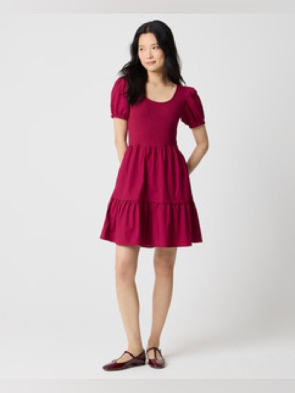 J. Crew Pink Puff Sleeve Tiered Dress Size XS - C31-070